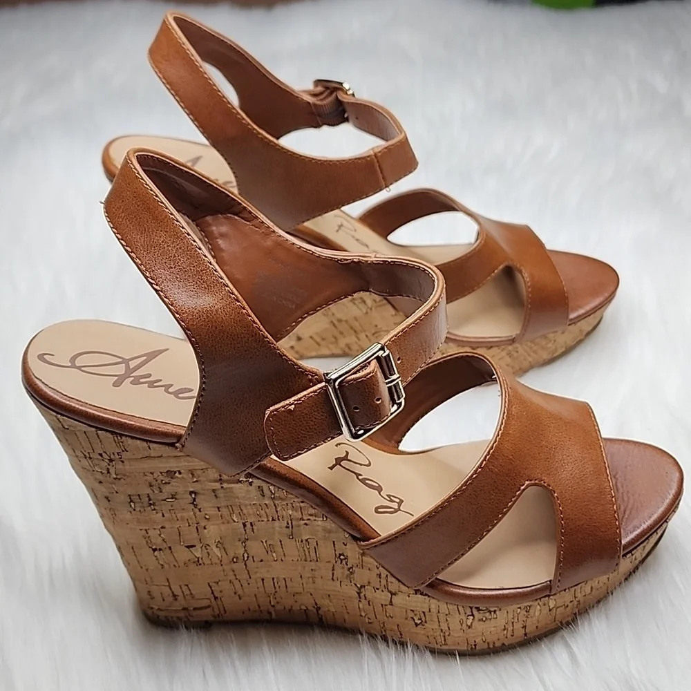 American Rag Rochelle Platform Wedge Sandals Cognac Smooth Cork